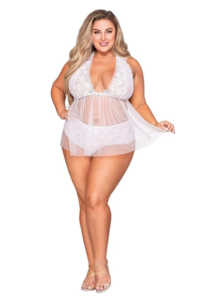 Dreamgirl Plus Size Retro Lace & Mesh Flyaway Babydoll