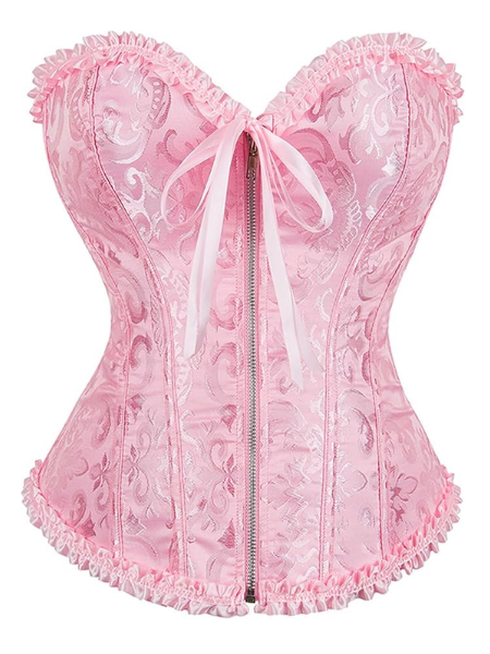 Pink Jacquard corset with front zip