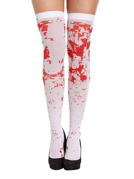 Bloody Zombie Thigh Highs WHITE/RED