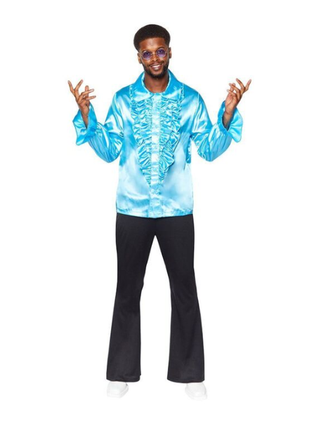 1960's Satin Ruffle Shirt Blue - Adult