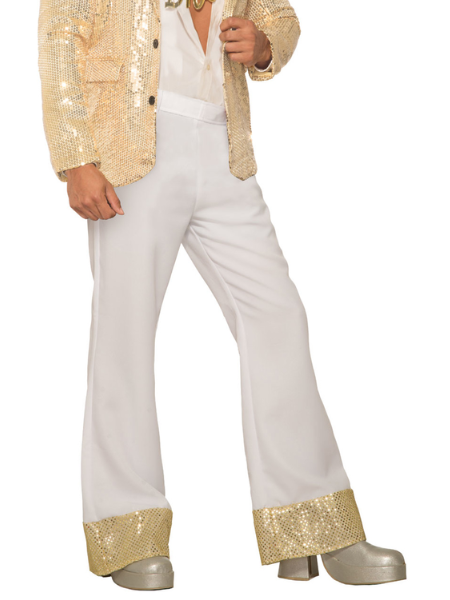 Disco Pants White with Gold Sequin Flares - Adult