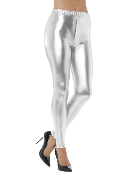 Metallic Disco Leggings, Silver - Adult