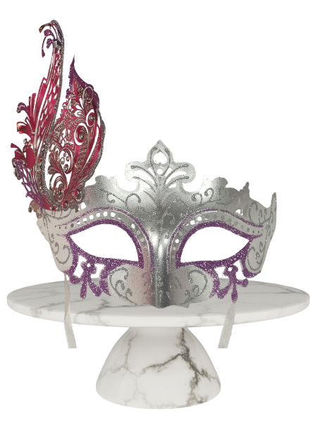 Ornate metal silver Purple masquerade mask