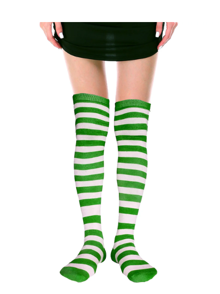 Green and white over knee socks - Adults