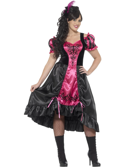 Curves Sassy Saloon Costume, Pink - Adult