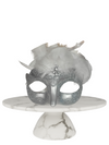 Silver On silver mask with white feathers