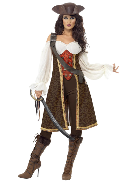 High Seas Pirate Wench Costume, Brown - Adult