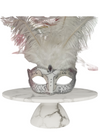 White and silver with feathers masquerade