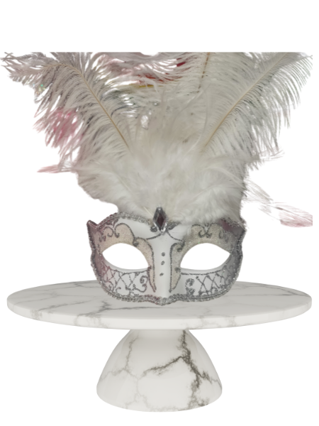 White and silver with feathers masquerade