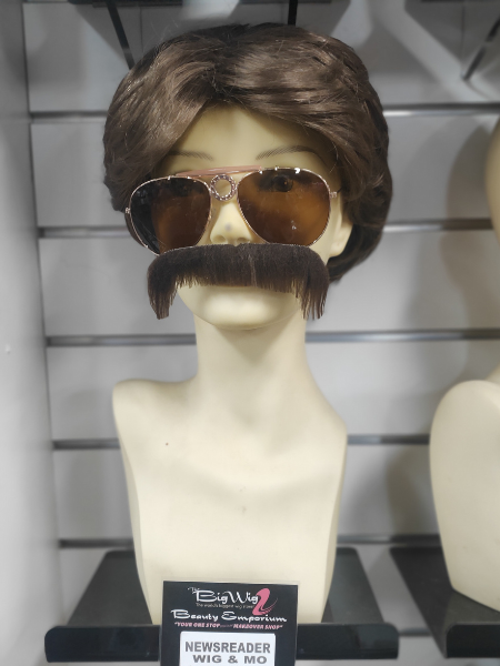 Newsreader inspired wig and Mo