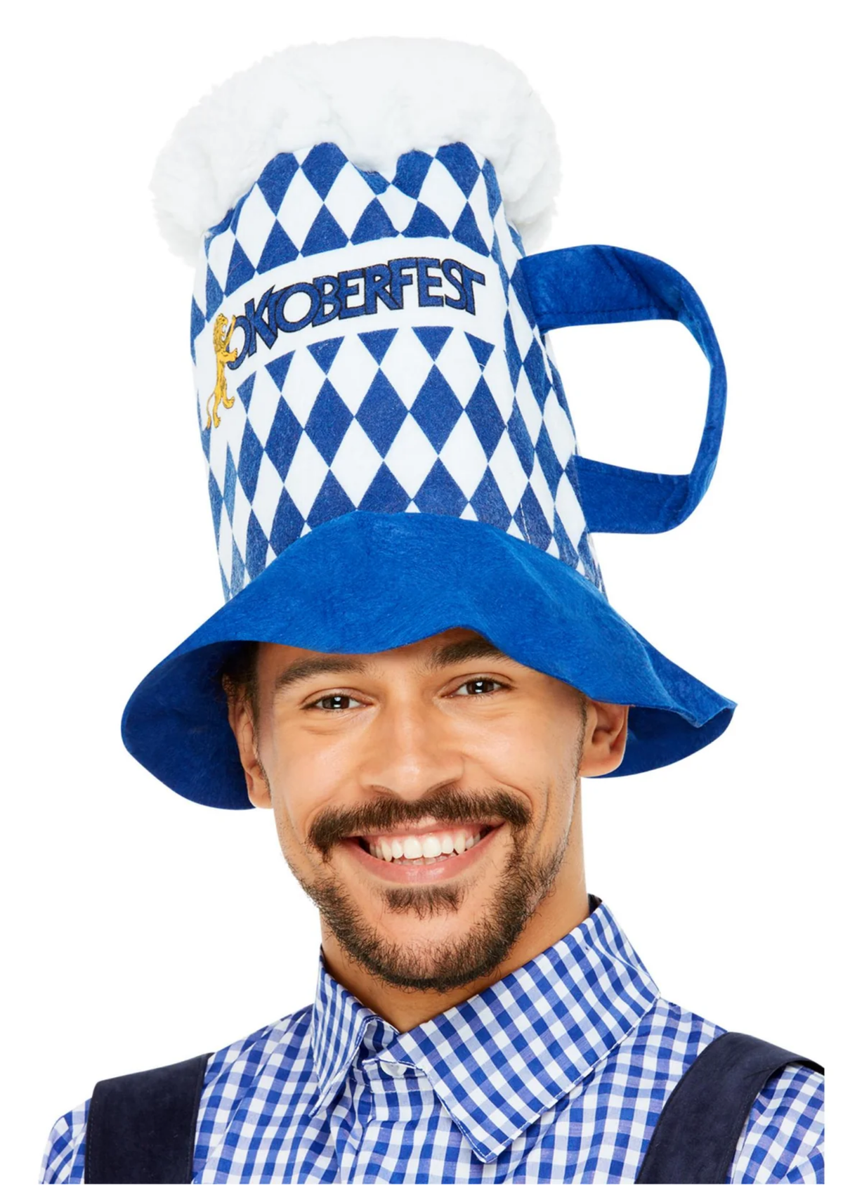 Beer Festival Beer Hat, Blue & White Chequered - Adult