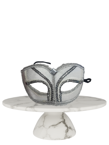 White and silver masquerade with silver trim