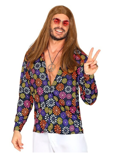 70s Groovy Style - Blue Flowers Shirt - Adult