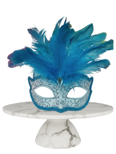 Light blue masquerade mas with feathers