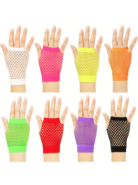 80's Fingerless fishnet mesh gloves various colours