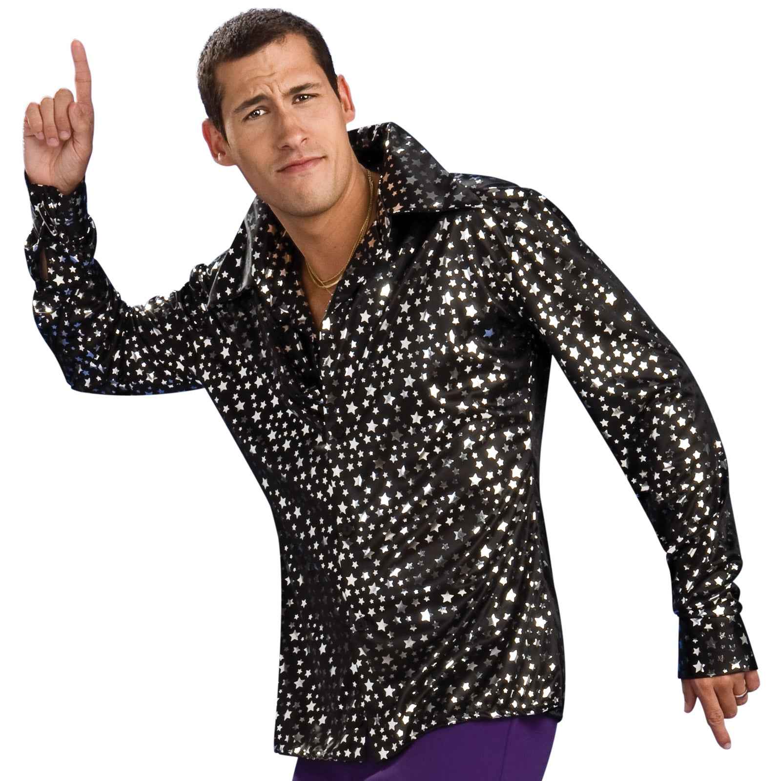 DISCO SHIRT - BLACK WITH SILVER STARS - ADULT
