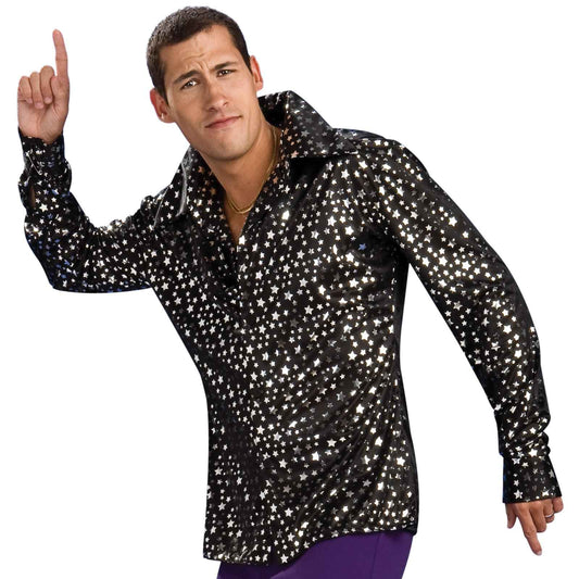 DISCO SHIRT - BLACK WITH SILVER STARS - ADULT