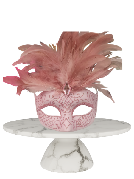 Dusty pink masquerade with feathers