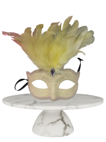 Cheesecake yellow masquerade mask with feathers