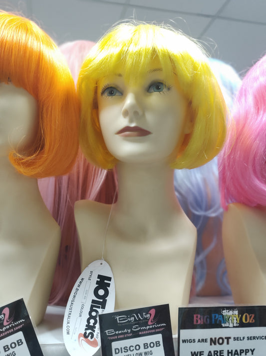 Disco bob  wig various colours (yellow / orange  /green / blue / red / black / blonde