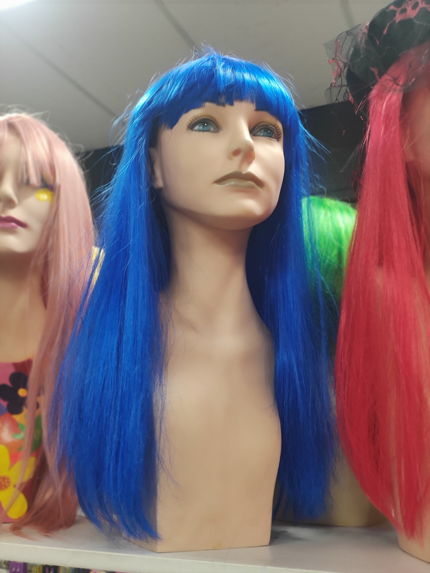 Cleo long "bangs" wig various colours (blue / red /hot pink/black/ blonde / purple