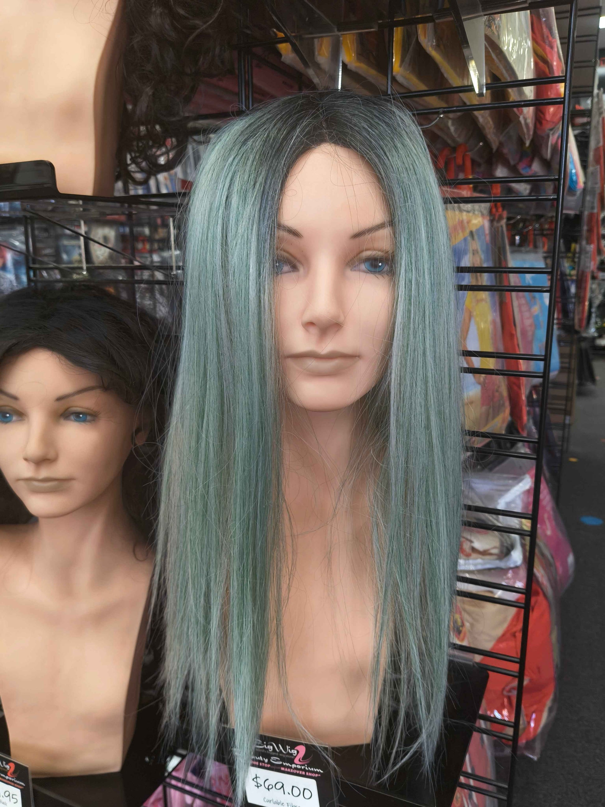 Enchanted Mint green curlable fibre wig