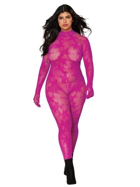 Dreamgirl plus sized Seamless Floral Knitted Fishnet Catsuit Bodystocking