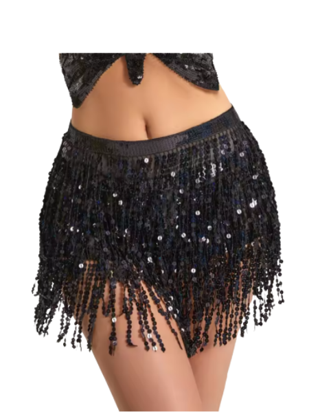 BLACK WRAP AROUND SEQUIN SKIRT