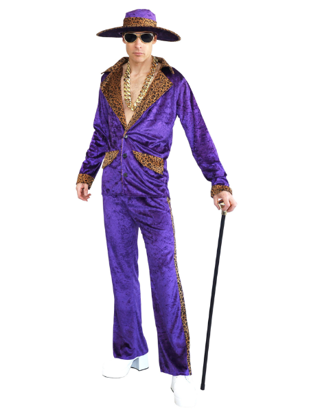 Purple pimp suit costume with leopard print