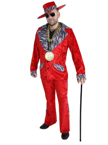 Red Pimp suit velvet like with zebra print - Adult