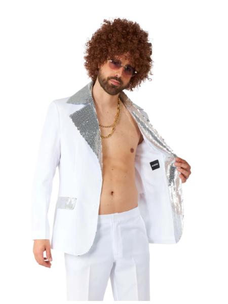 White / silver sequin Disco Suit - Adult