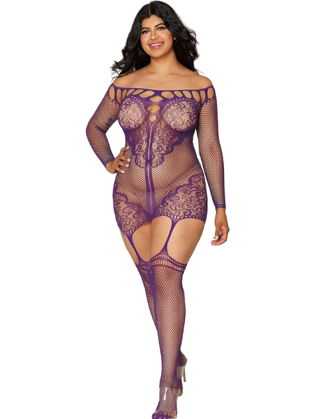 Dreamgirl Fishnet Scalloped Lace Garter Dress Fishnet Stockings
