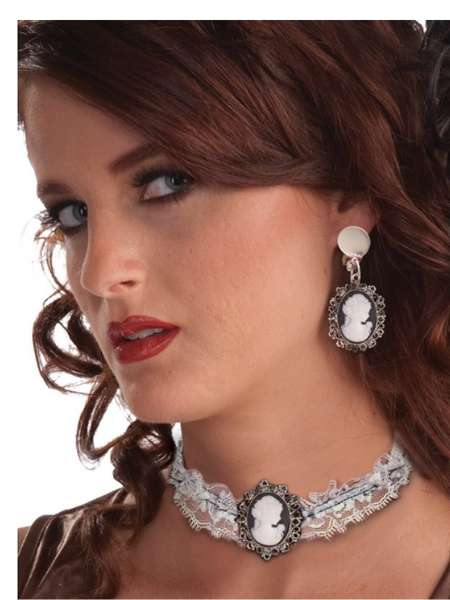 Steampunk Cameo Earrings Choker Set