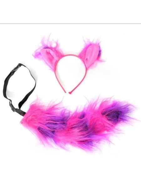 Grinning Cat Ears Headband and Tail Set
