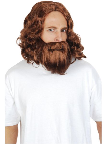 Jesus Character Brown Wavy Wig + Beard