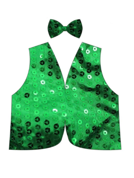 Green sequin vest and  bow tie set