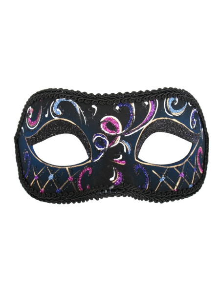 Black with pink and blue swirls masquerade mask