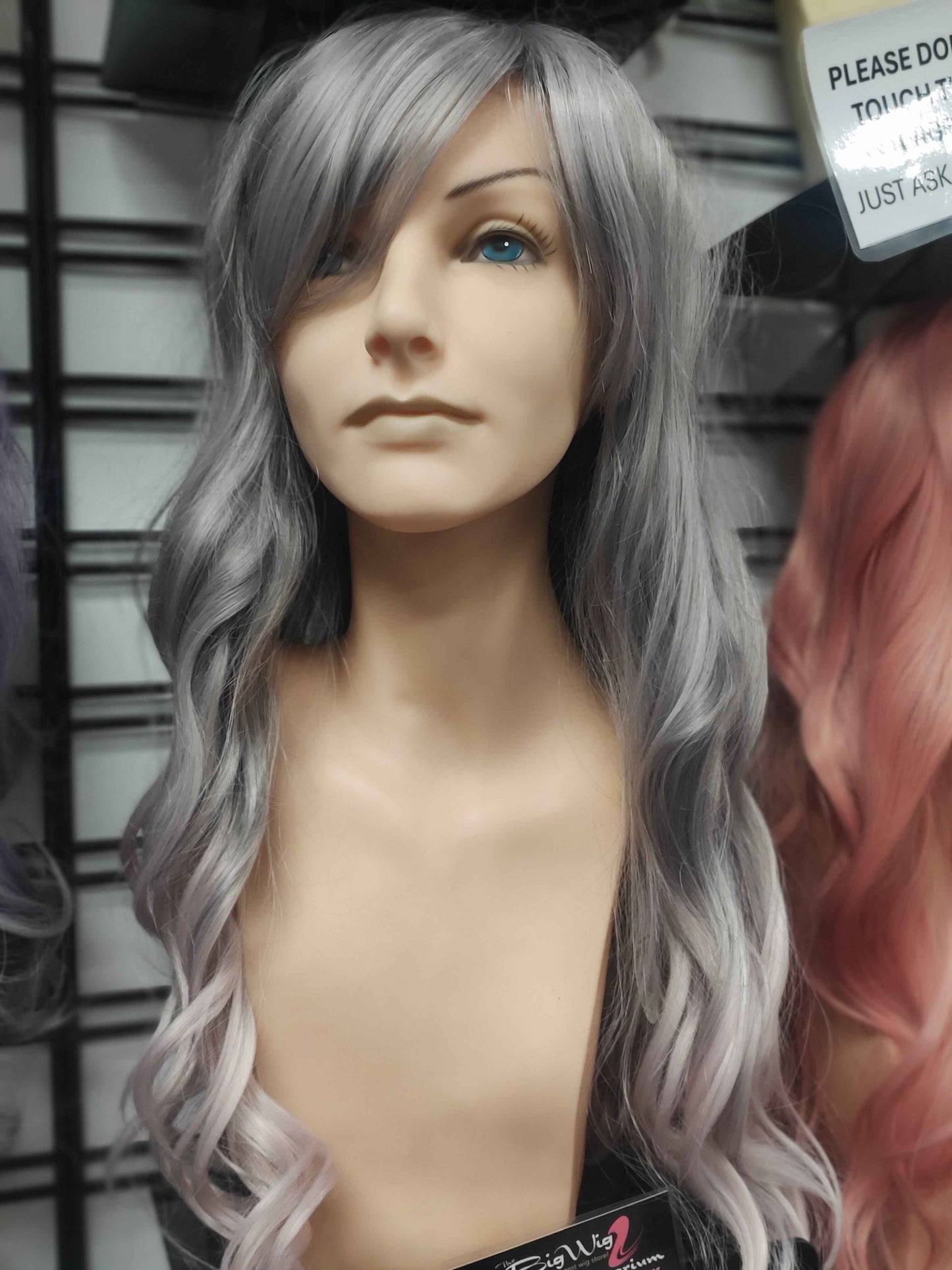 Silver pink long curable fibre wig