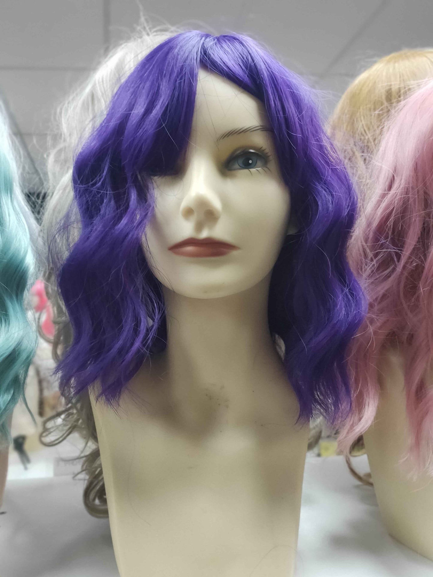 Violet purple medium curable fibre wig